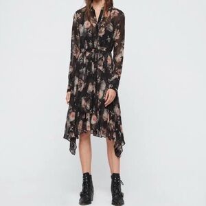 ALLSAINTS Lizzy Eden Shirt Dress floral, asymmetric hem XS